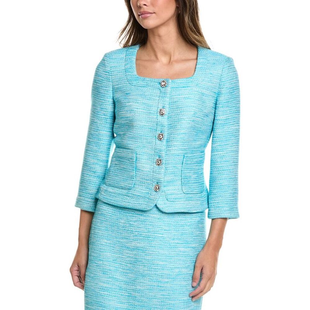 St. John Womens Tweed Jacket, Blue